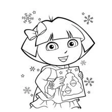 Desenho de Dora a Exploradora com um cartão de Natal para colorir