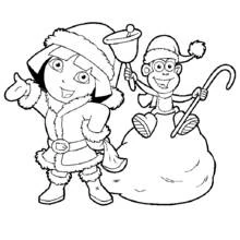 Desenho de Dora a Exploradora vestida de Papai Noel com Botas para colorir