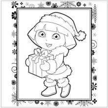 Desenho de Dora a Exploradora segurando um presente de Natal para colorir