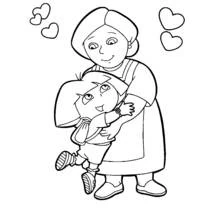 Desenho de Dora abraçando a avó para colorir