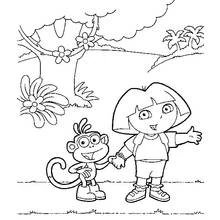 Desenho de Dora a Exploradora e Botas de mãos dadas para colorir