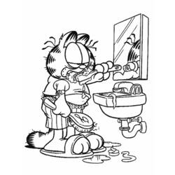 Desenho de Garfield escovando os dentes no banheiro para colorir Desenho de Garfield escovando os dentes no banheiro para colorir