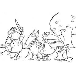 Desenho de Lobo Auzou e amigos fantasiados para colorir