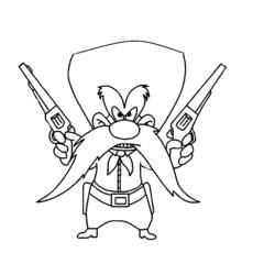 Desenho de Yosemite Sam empunhando duas pistolas para colorir