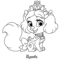 Desenho de Muffin de Palace Pets sentada com sua tiara para colorir