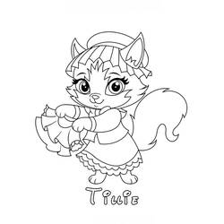 Desenho de Tillie a gatinha com vestido e boina para colorir