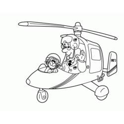Desenho de Postman Pat pilotando seu helicóptero com Jess para colorir