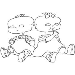Desenho de Rugrats bebês gêmeos sentados costas com costas para colorir
