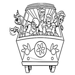 Desenho de Scooby Doo e a turma na Máquina de Mistérios para colorir