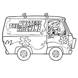 Desenho de Scooby Doo na van Mystery Machine para colorir