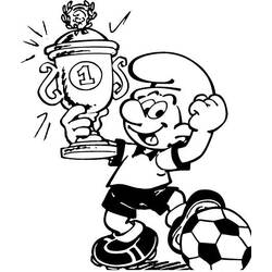 Desenho de Smurf erguendo um troféu de vencedor para colorir