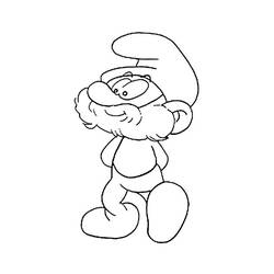 Desenho de Papai Smurf caminhando com sua longa barba para colorir