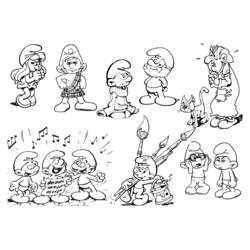 Desenho de Smurfs em grupo com Gargamel e Azrael para colorir