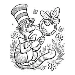 Desenho de The Cat in the Hat observando uma borboleta para colorir