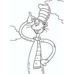 Desenho de The Cat in the Hat apontando para cima para colorir