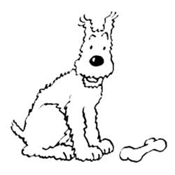 Desenho de Milu sentado perto de um osso para colorir