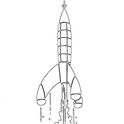 Desenho de Tintin o foguete decolando para o espaço para colorir
