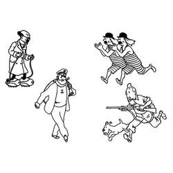 Desenho de Tintin e seus amigos em ação para colorir
