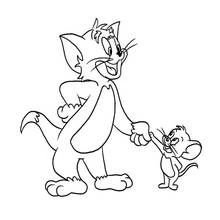 Desenho de Tom e Jerry caminhando de mãos dadas para colorir