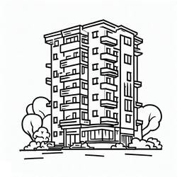 Desenho de Prédio de apartamentos com varandas para colorir