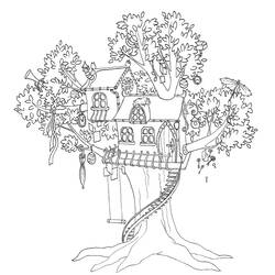 Desenho de Casa da árvore instalada em uma grande árvore para colorir Desenho de Casa da árvore instalada em uma grande árvore para colorir