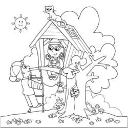 Desenho de Crianças brincando na casa da árvore para colorir Desenho de Crianças brincando na casa da árvore para colorir