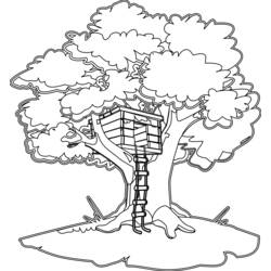Desenho de Casa da árvore escondida na copa frondosa para colorir Desenho de Casa da árvore escondida na copa frondosa para colorir