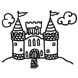 Desenho de Castelo com duas torres e bandeiras para colorir