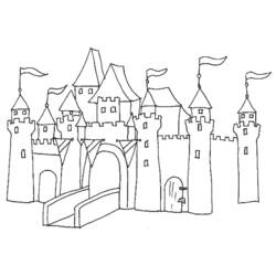 Desenho de Castelo com ponte levadiça e torres redondas para colorir