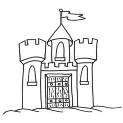Desenho de Castelo com três torres e uma bandeira para colorir
