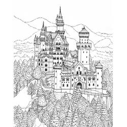 Desenho de Castelo majestoso no topo de uma colina para colorir