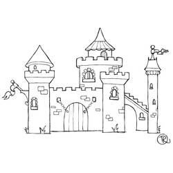 Desenho de Castelo com portão de madeira e correntes para colorir