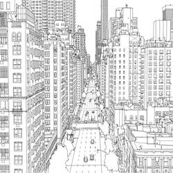 Desenho de Avenida repleta de arranha-céus para colorir