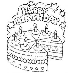 Desenho de Bolo de aniversário com velas e estrelas para colorir