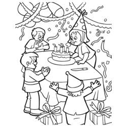 Desenho de Festa de aniversário com bolo e amigos para colorir