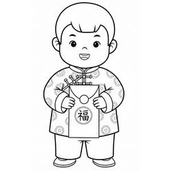 Desenho de Menino segurando um envelope vermelho para colorir