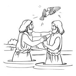Desenho de Batismo de Jesus no rio para colorir