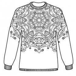 Desenho de Camisola de Natal com padrão de mandala para colorir