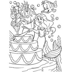 Desenho de Ariel e o rei Tritão cortando um bolo de aniversário para colorir Desenho de Ariel e o rei Tritão cortando um bolo de aniversário para colorir