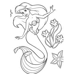 Desenho de A Pequena Sereia nadando entre flores marinhas para colorir Desenho de A Pequena Sereia nadando entre flores marinhas para colorir