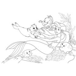 Desenho de Ariel nadando com Flounder e uma foca para colorir Desenho de Ariel nadando com Flounder e uma foca para colorir