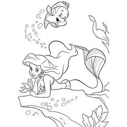 Desenho de Ariel deitada numa pedra com Linguado para colorir Desenho de Ariel deitada numa pedra com Linguado para colorir
