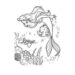 Desenho de Ariel nadando com Flounder e Sebastião para colorir Desenho de Ariel nadando com Flounder e Sebastião para colorir