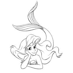 Desenho de A Pequena Sereia apoiada com a cauda curvada para colorir Desenho de A Pequena Sereia apoiada com a cauda curvada para colorir