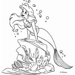 Desenho de A Pequena Sereia sentada sobre uma rocha no mar para colorir Desenho de A Pequena Sereia sentada sobre uma rocha no mar para colorir