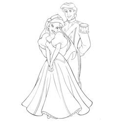 Desenho de Ariel e o príncipe Eric vestidos para um baile real para colorir Desenho de Ariel e o príncipe Eric vestidos para um baile real para colorir