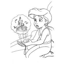 Desenho de Ariel segurando um medalhão mágico que mostra o castelo do mar para colorir Desenho de Ariel segurando um medalhão mágico que mostra o castelo do mar para colorir