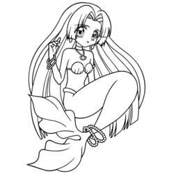 Desenho de Sereia estilo anime sentada com cabelo longo para colorir Desenho de Sereia estilo anime sentada com cabelo longo para colorir