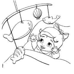 Desenho de Bebê observando um móbile de peixinhos para colorir Desenho de Bebê observando um móbile de peixinhos para colorir