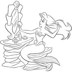 Desenho de Ariel penteando o cabelo em sua penteadeira de concha para colorir Desenho de Ariel penteando o cabelo em sua penteadeira de concha para colorir